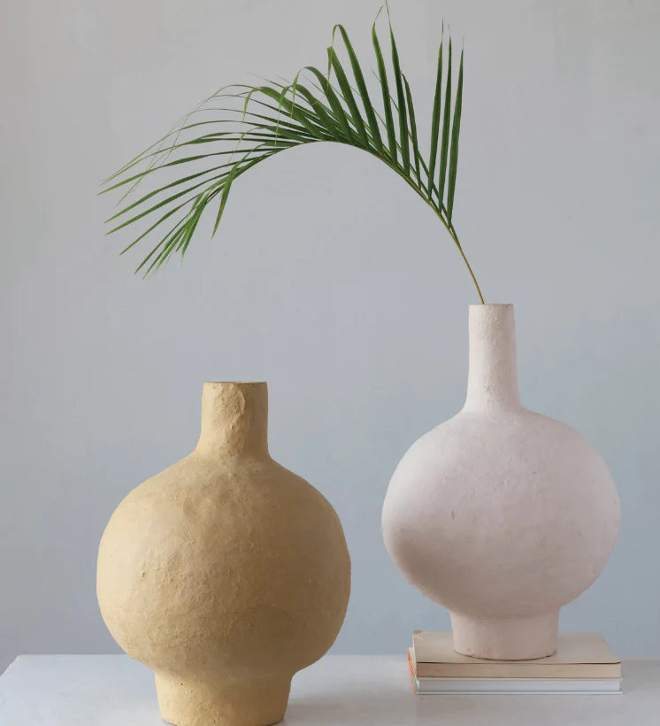 Decorative Handmade Paper Mache Vase in Cream by Julie & Ev