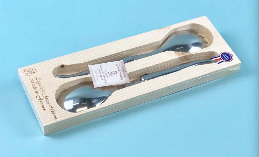 Laguiole Platine Salad Serving Set in stainless steel