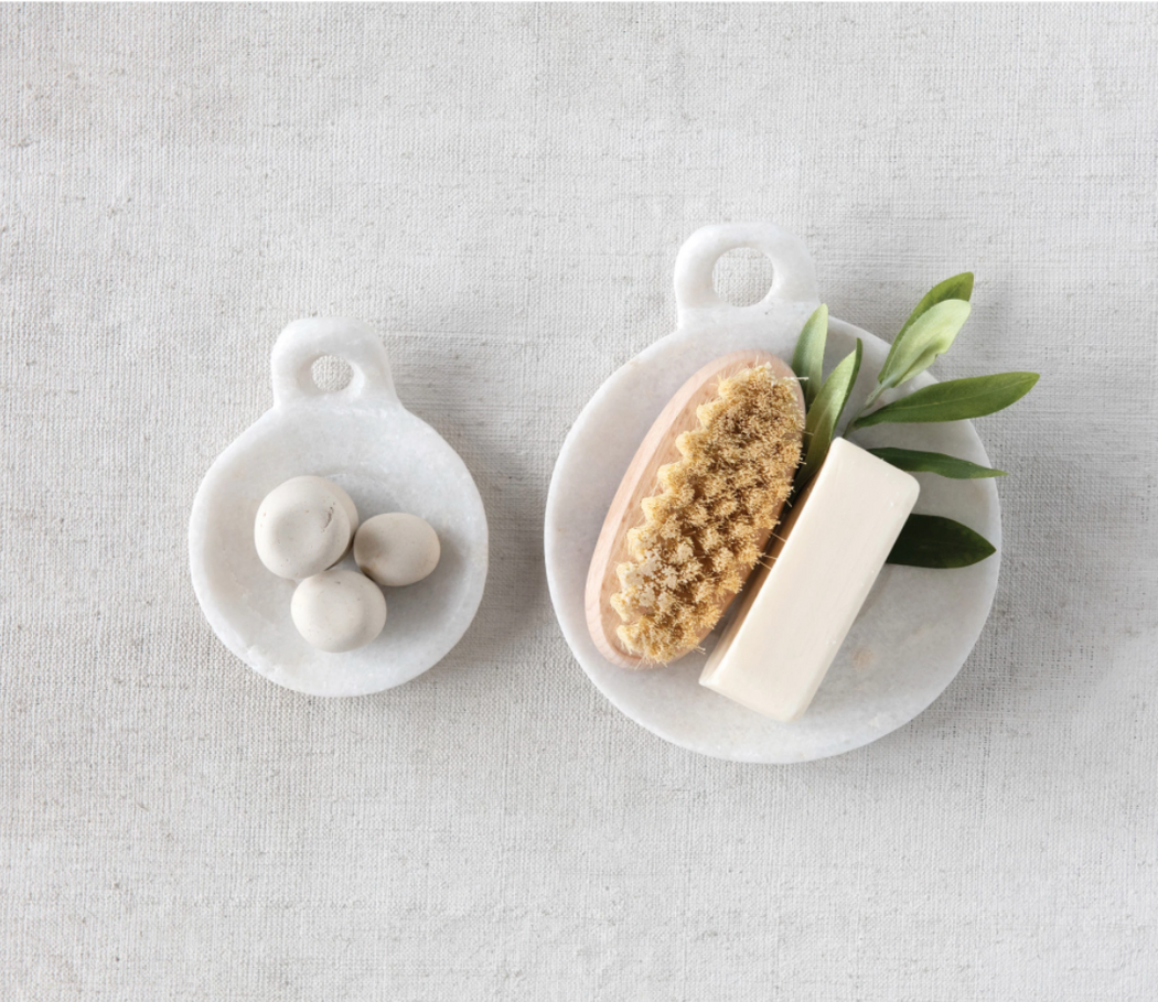 a mini and medium marble dish with handle