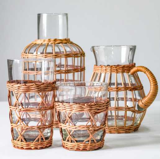 Rattan-Wrapped Glassware,