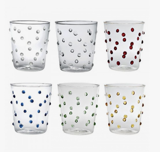 6 handblown zafferano glasses in different colors
