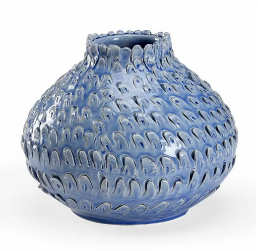 Blue Feathery textured ceramic vase, Abigails