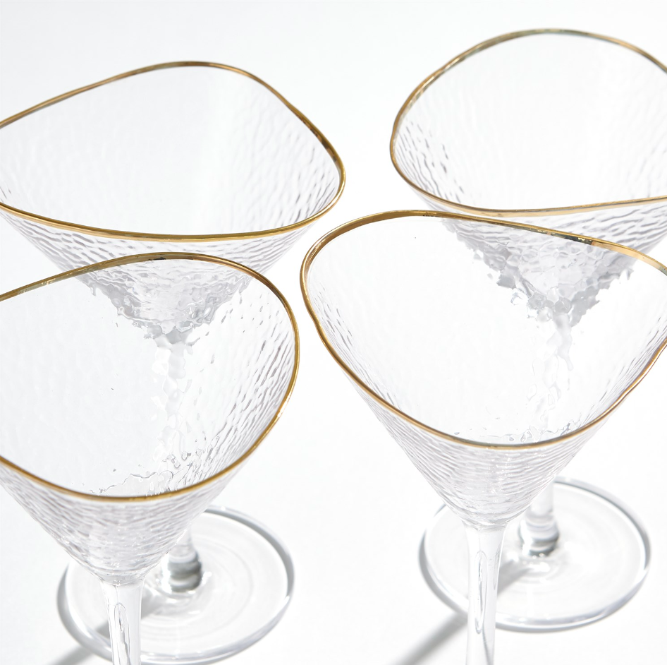 Hammered Martini Glasses - Clear with Gold Rim, Set of 4 — Julie & Ev