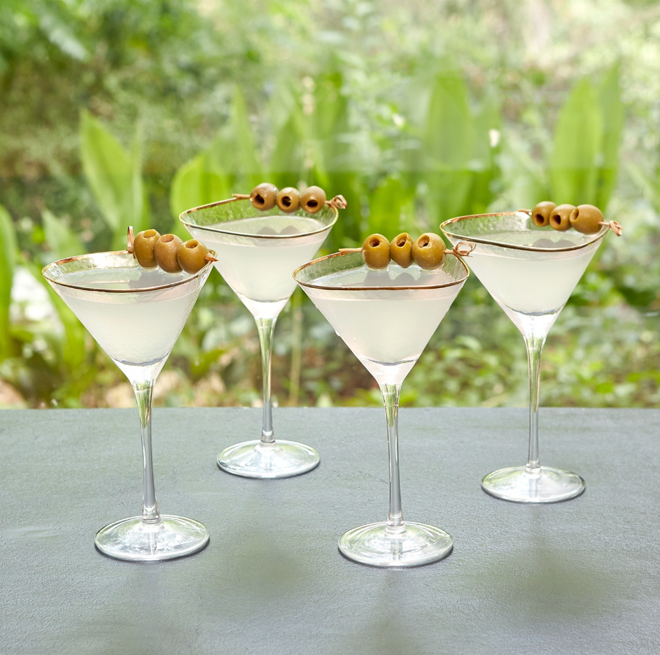 Hammered Martini Glasses Clear With Gold Rim Set Of 4 — Julie And Ev 1737