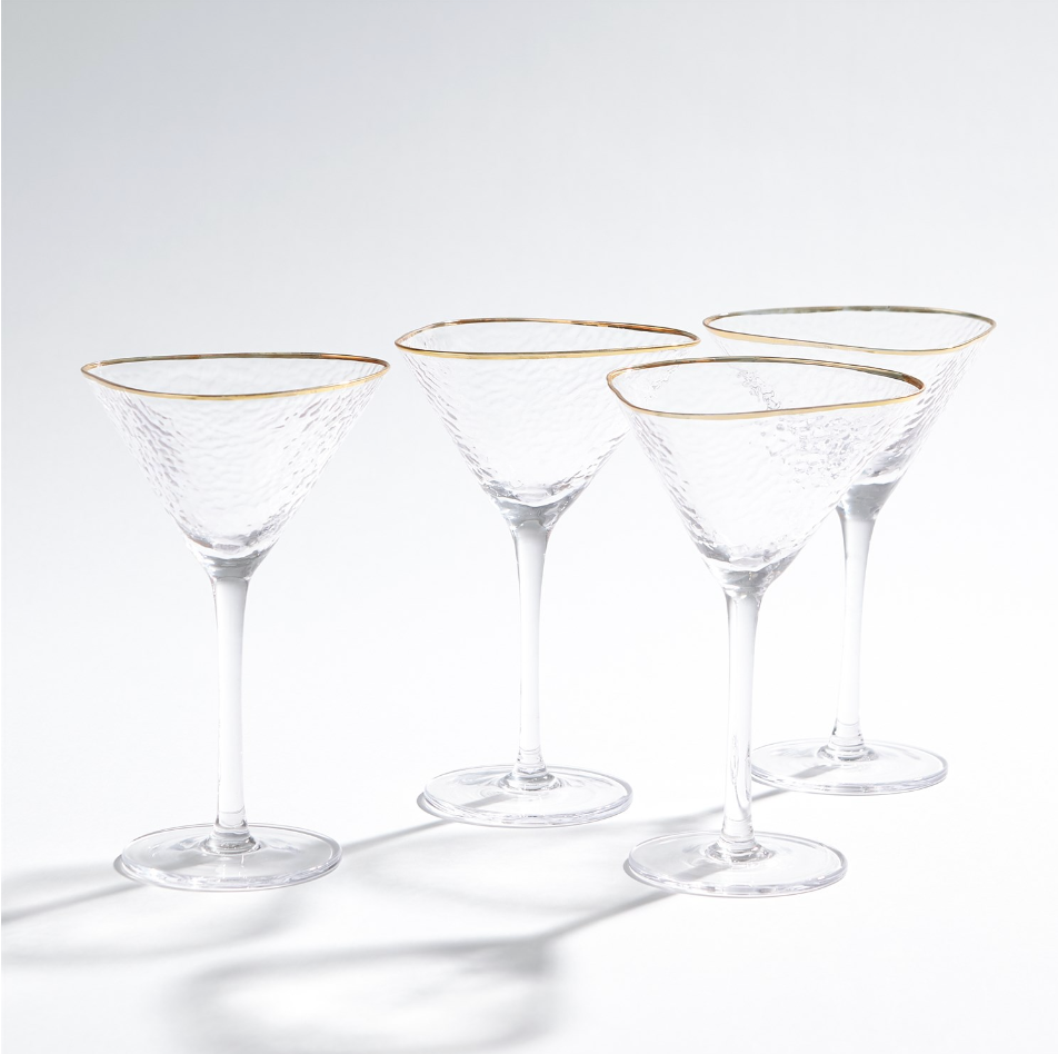 Hammered Martini Glasses Clear With Gold Rim Set Of 4 — Julie And Ev 2659