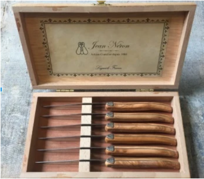 Jean Neron - Laguiole Olivewood Steak Knives in Wooden Presentation Box | 6 Pieces