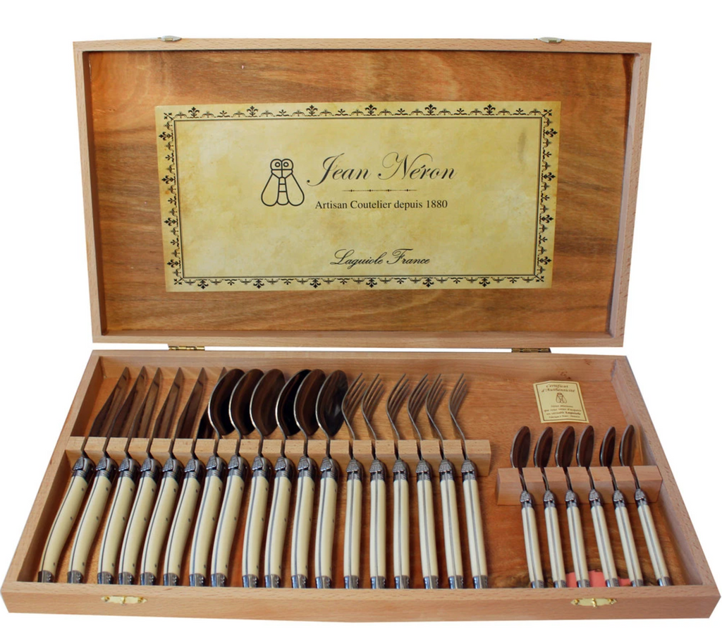 24-Piece Laguiole Flatware Set in Presentation Box in Ivory 24-Piece Laguiole Flatware Set in Presentation Box in Ivory
