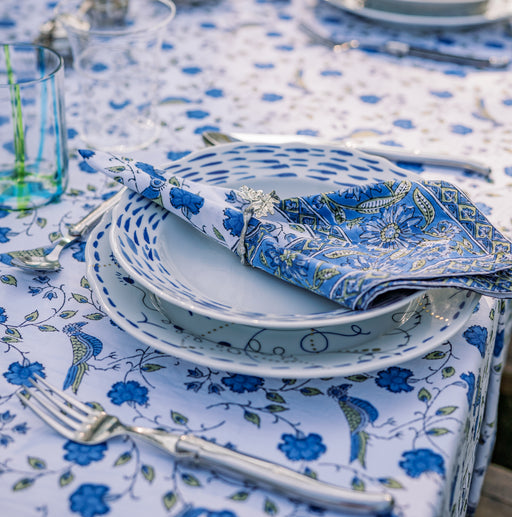 Blue and white Ikat design dinnerware